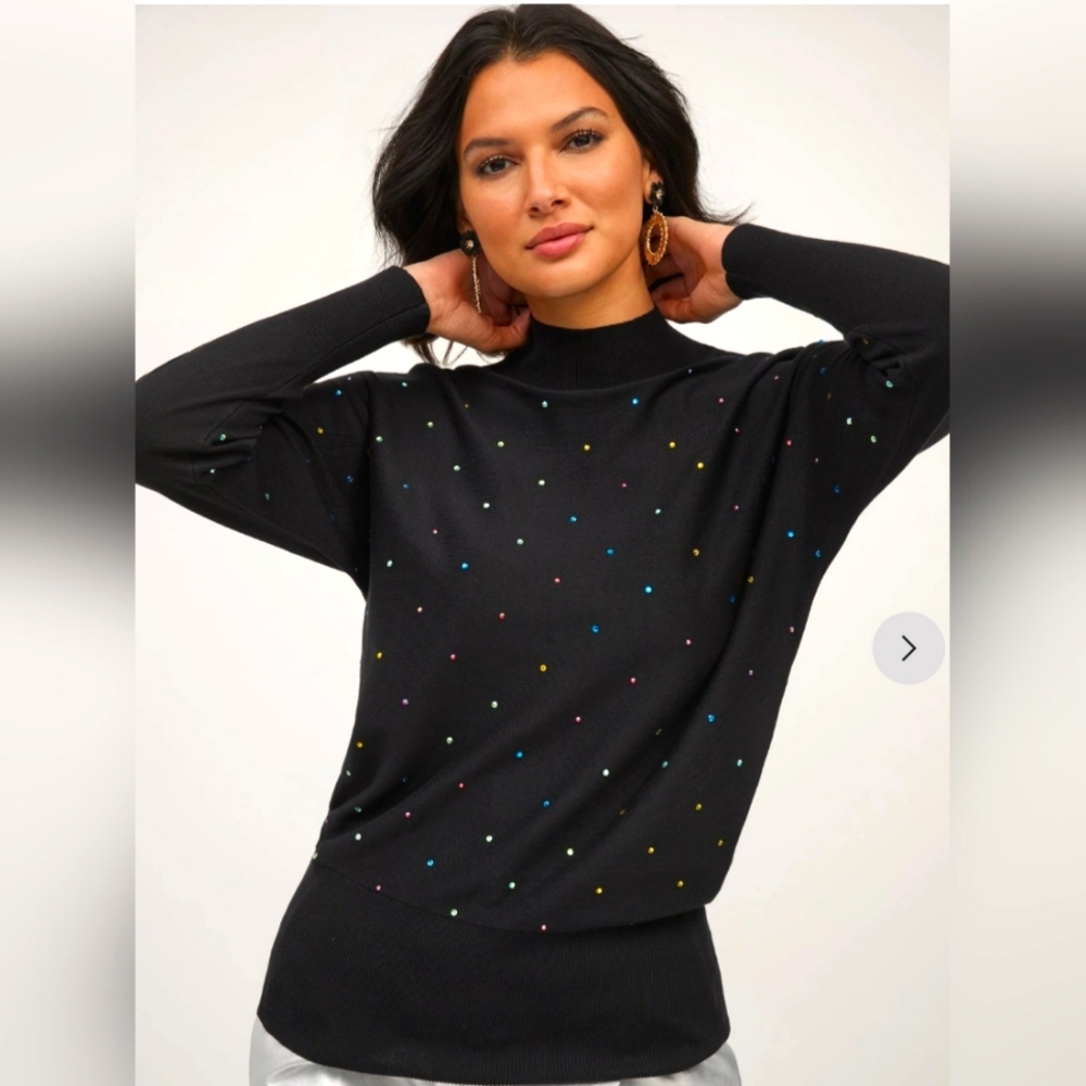 NY&C  Mock Neck Rhinestone Embellished Sweater